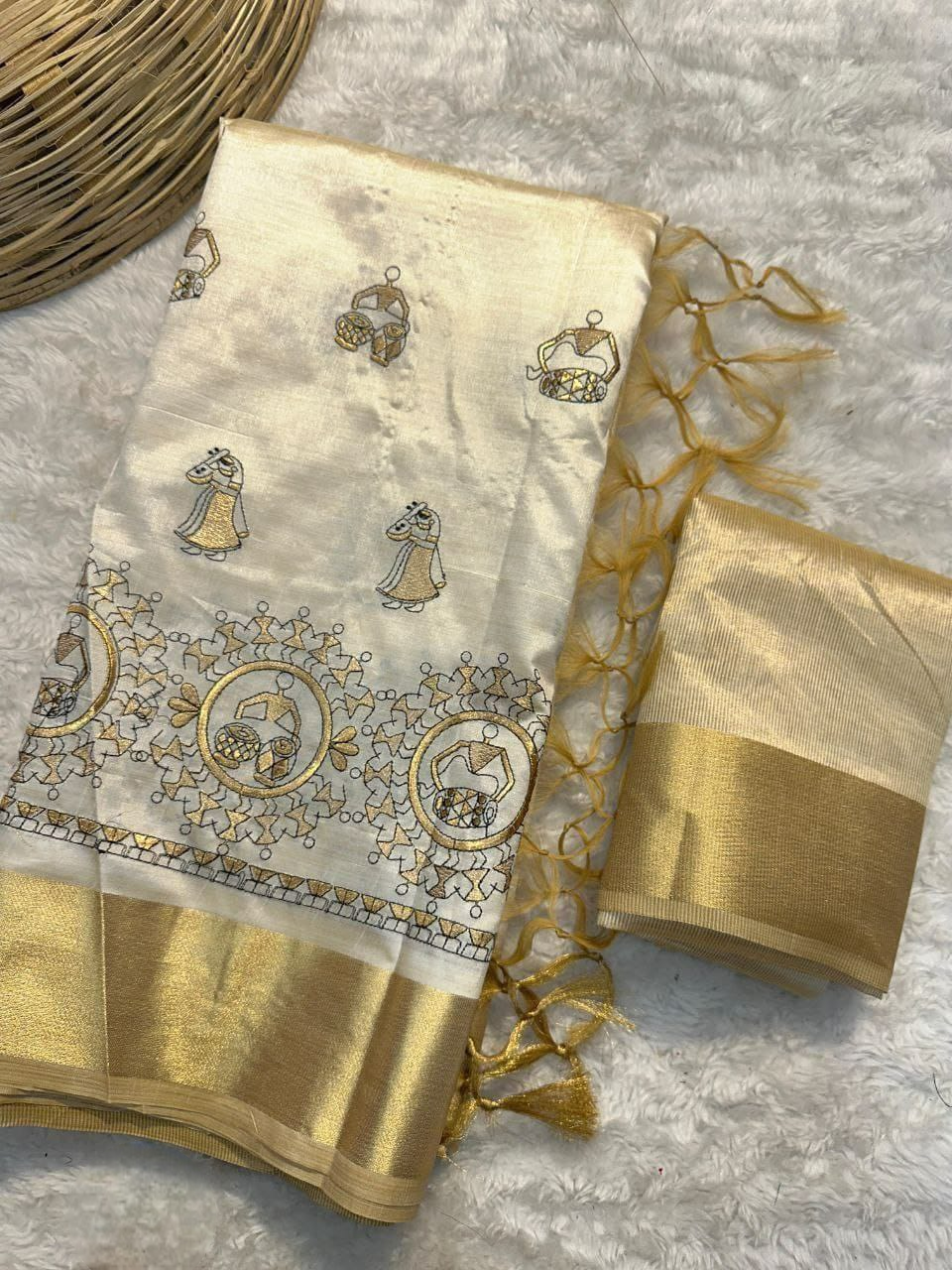 Kerala Kasavu-style Tissue Silk Saree